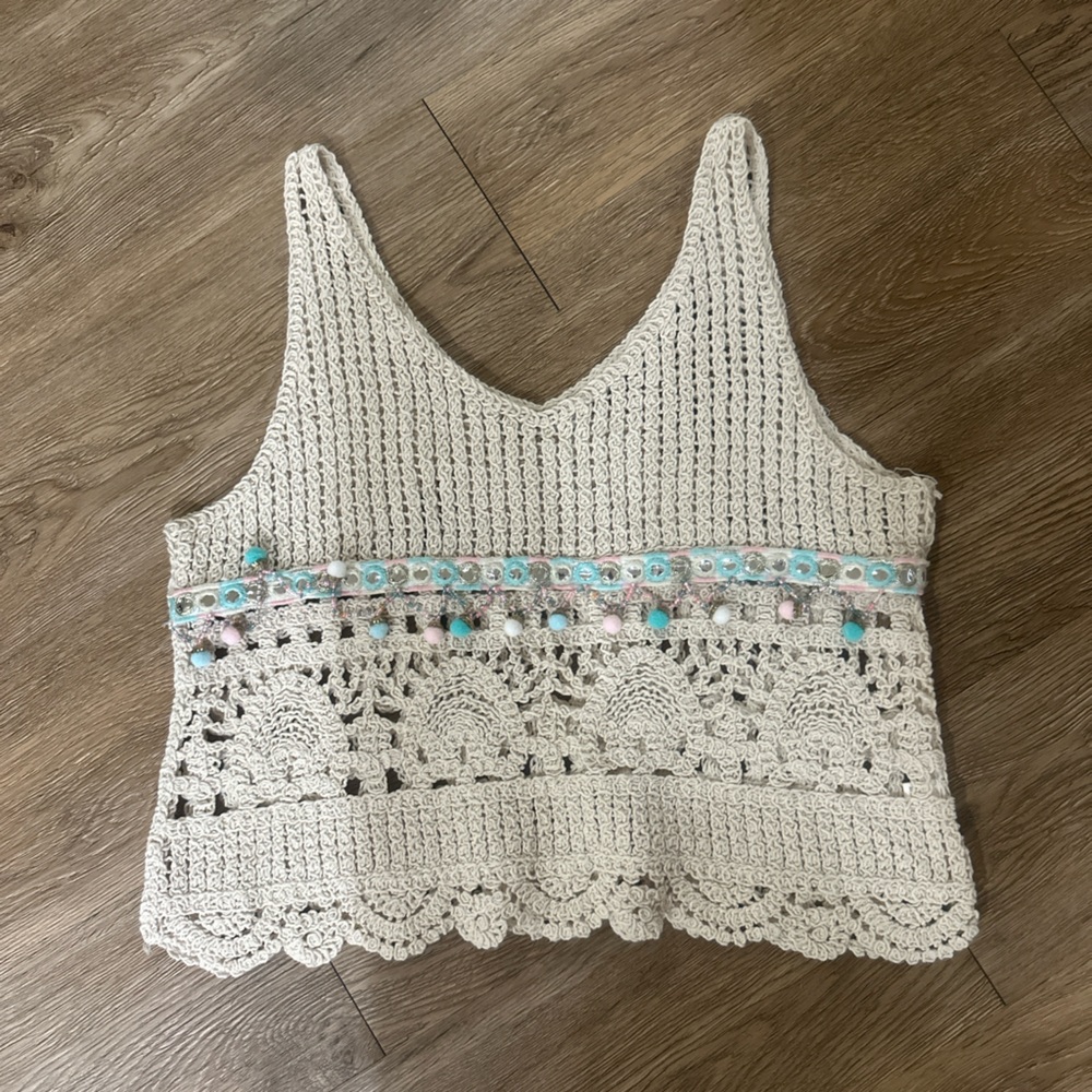 Crochet Tank Top with Beading